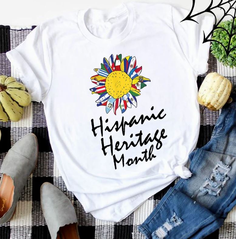 Hispanic Heritage Month T Shirt Latino Countries Flags Sunflower