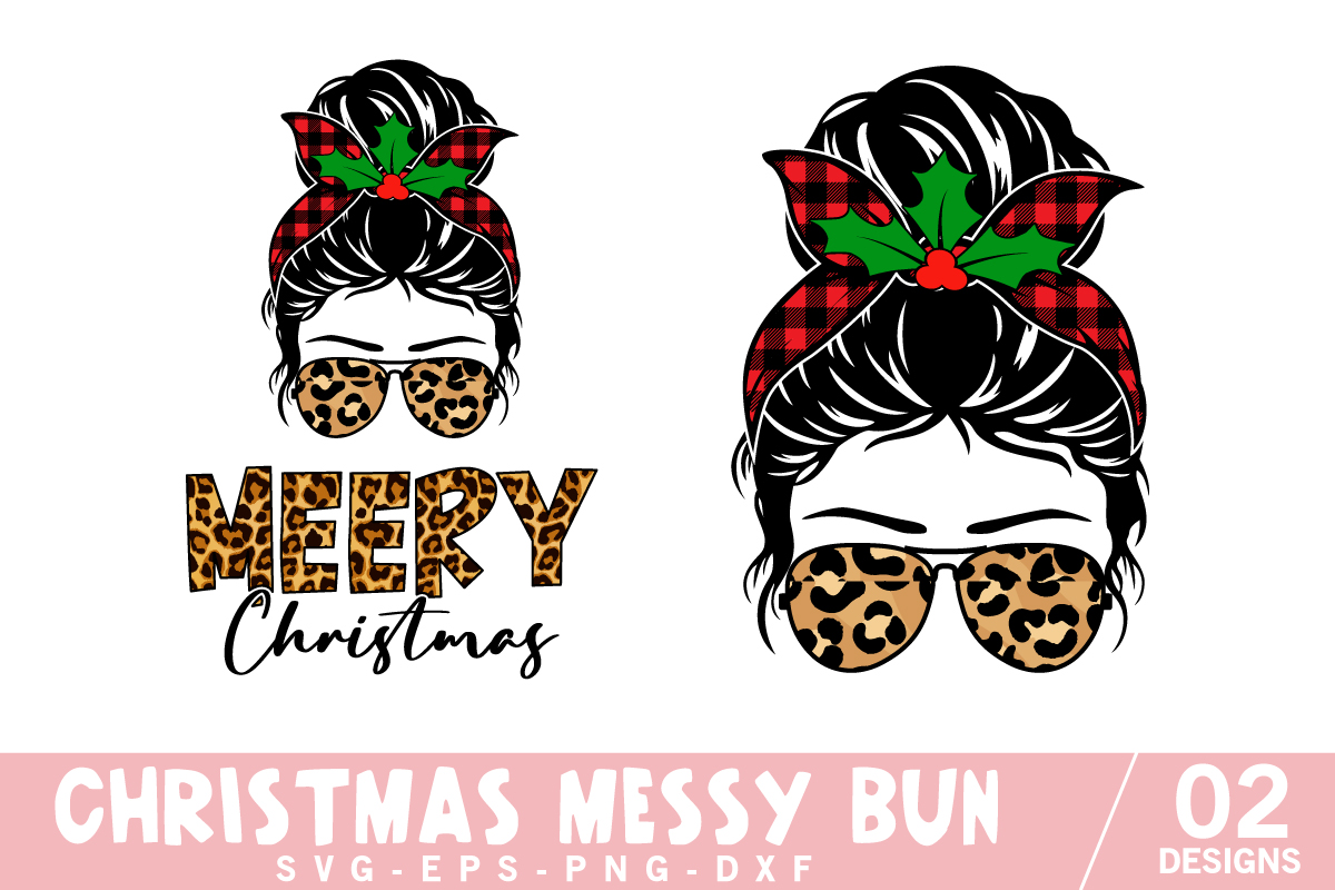 Christmas Messy Bun Buffalo Plaid Merry Christmas Shirt