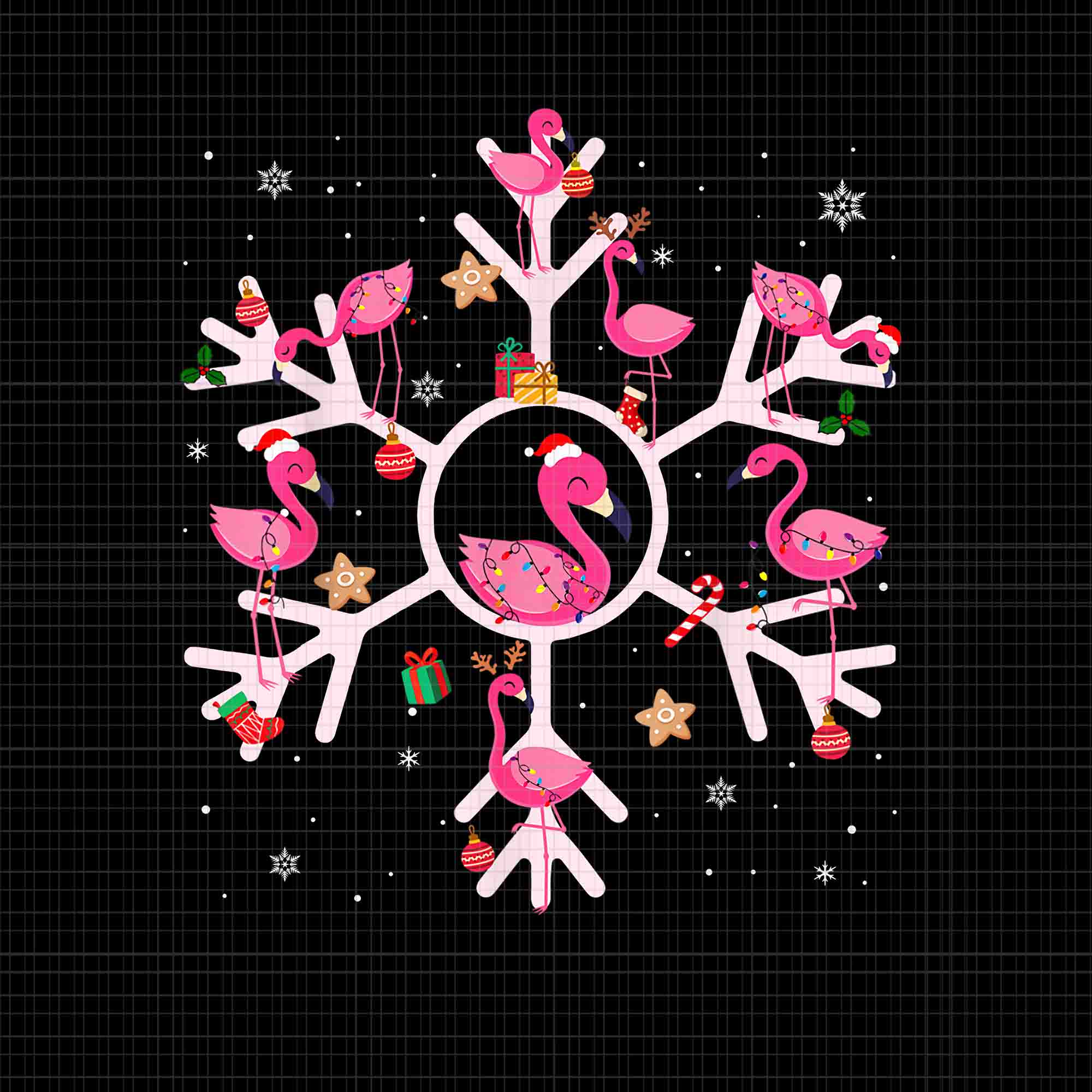 Christmas Flamingo Santa Hat Xmas Lights Flamingo Snowflakes Png