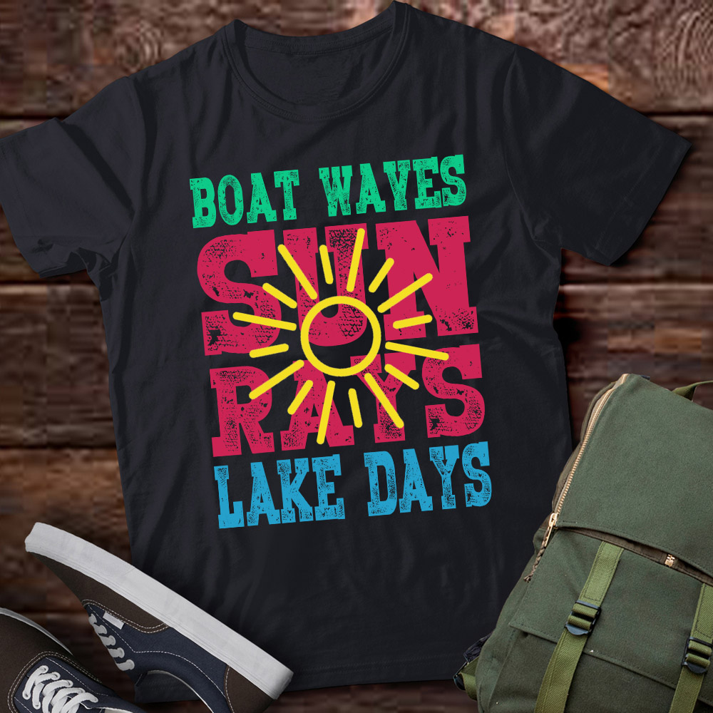 Boat Waves Sun Rays Lake Days Cute Retro S Summer Vacation T Shirt