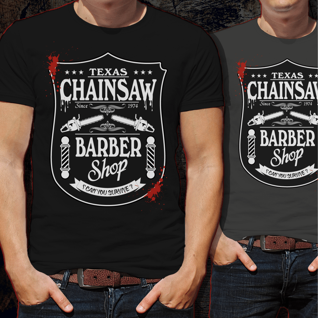 Texas Chainsaw Barber Tshirt Design t shirt designs for printify