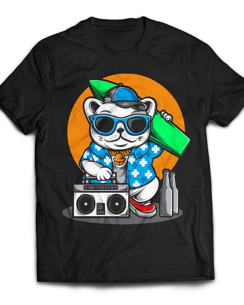 Surfing Cat vector t shirt design