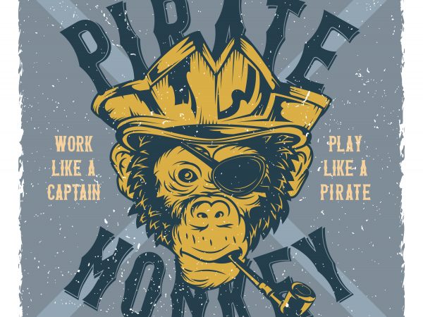 Monkey pirate vector t shirt design for download