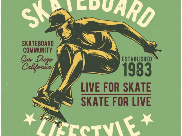 Skateboard lifestyle t shirt design to buy