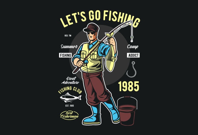Download Let's Go Fishing vector t-shirt design for commercial use