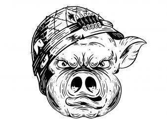 Soldier pig. Vector t-shirt design