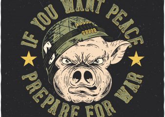 Soldier pig. Vector t-shirt design