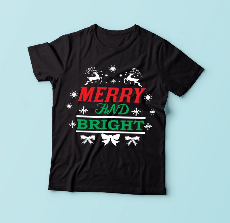 Merry & Bright Christmas TShirt Design Buy tshirt designs