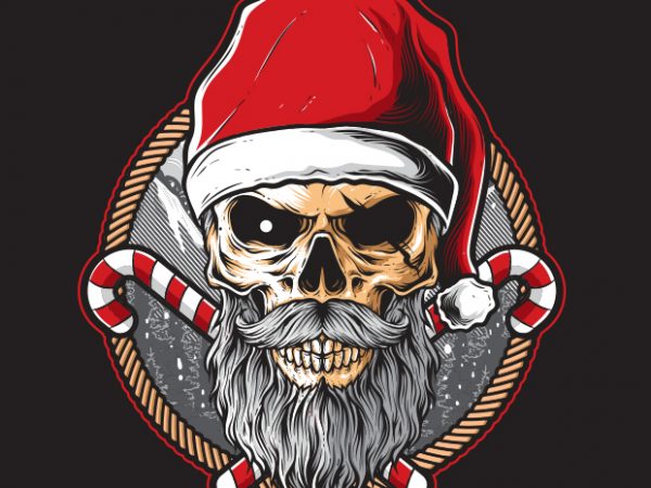Skull santa t shirt design for sale