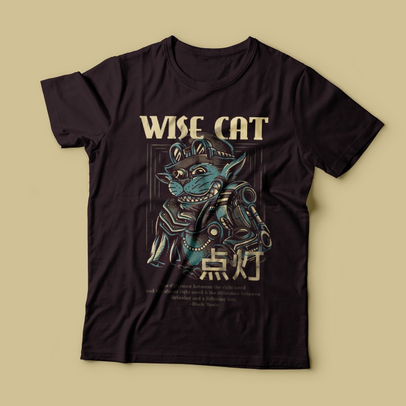 Wise Cat Vector T-shirt Design tshirt-factory.com