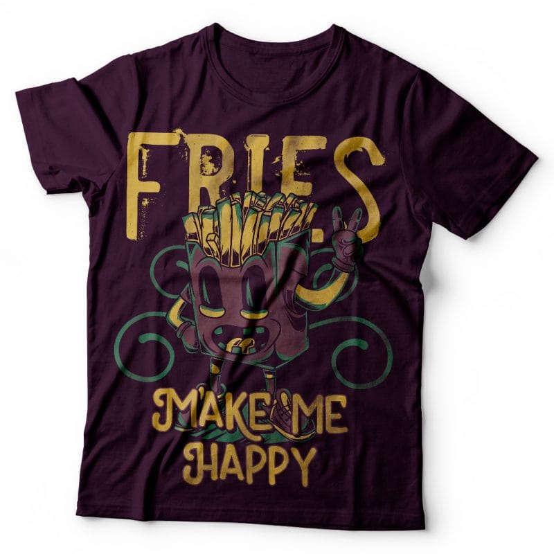 Fries make me happy. Vector T-Shirt Design t shirt designs for merch teespring and printful