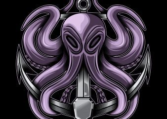 octopus and anchor vector illustration t-shirt template
