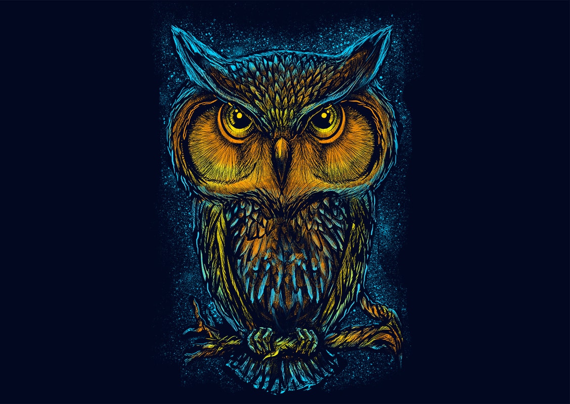 owl night light full print commercial use t-shirt design - Buy t-shirt ...