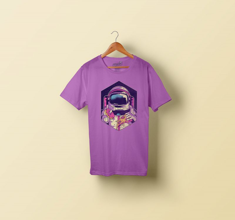 Astronaut eating donut and pizza t shirt designs for printful