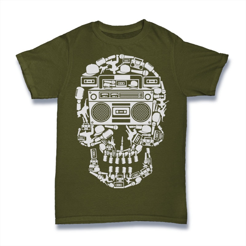 Boombox Skull Tshirt Design vector shirt designs