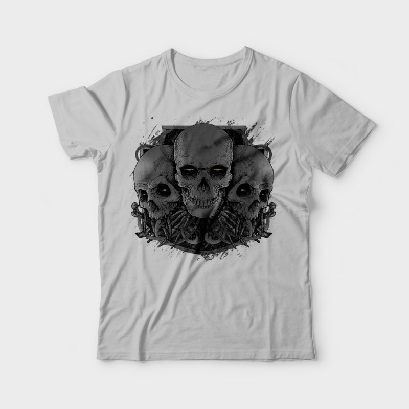 3 Skull t shirt designs for merch teespring and printful