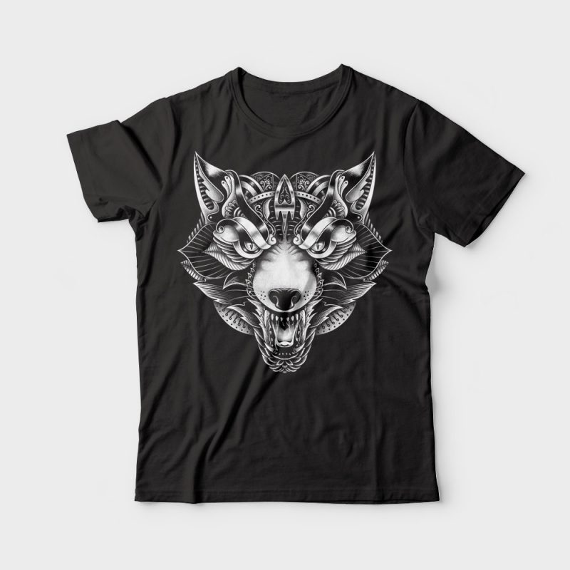 Wolf Angry Ornate design for t shirt - Buy t-shirt designs