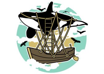 Whale Air Balloon Tshirt Design