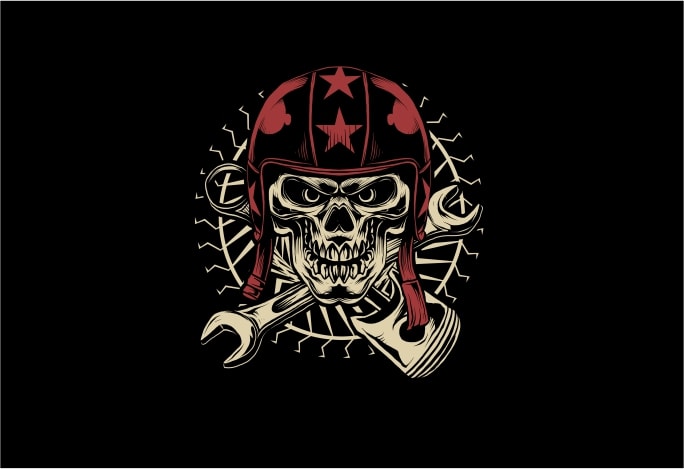 Skull with Red Helmet t shirt design for purchase - Buy t-shirt designs