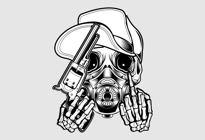 Skull Wearing A Hat Holding A Gun Commercial Use T-shirt Design - Buy T 