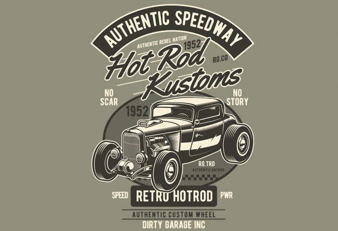 Hot Rod Kustoms print ready shirt design - Buy t-shirt designs