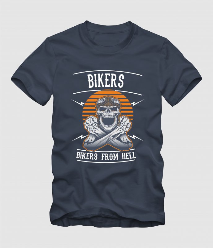 Skull Biker From Hell t shirt designs for printful