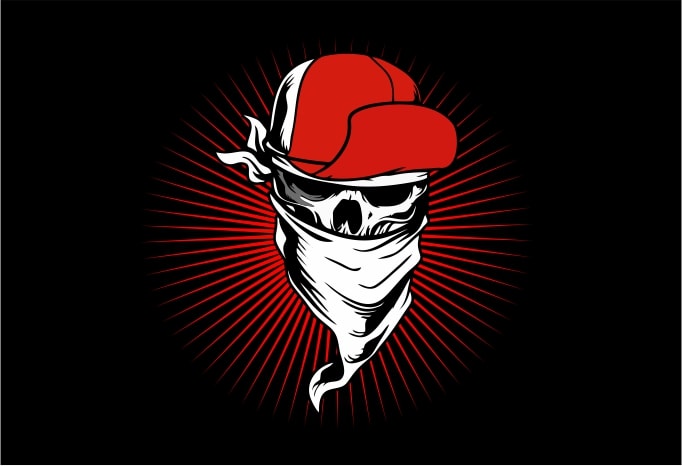 Skull Wearing Cap and Bandana commercial use t-shirt design - Buy t ...