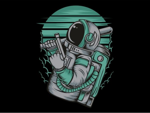 Astronout with the gun vector t-shirt design for commercial use