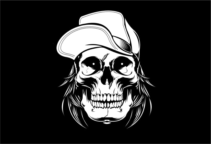 Skull Wearing Hat vector t-shirt design for commercial use - Buy t ...