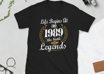 Birthday Tshirt Design – Age Month and Birth Year – 1989 30 Years