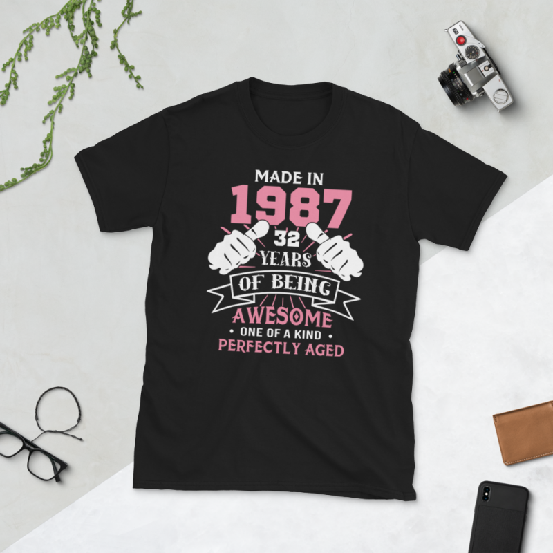 Birthday Tshirt Design – Age Month and Birth Year – 1987 32 Years Awesome t shirt design png