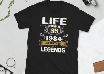 Birthday Tshirt Design – Age Month and Birth Year – 1984 35 Years Awesome