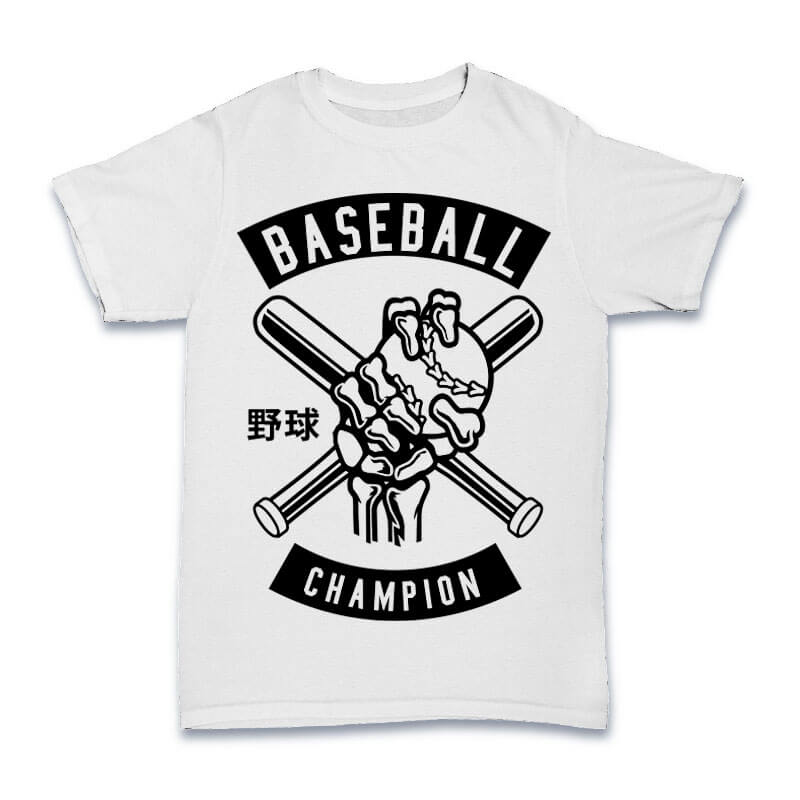 Baseball Champion Skull Hand buy t shirt design for commercial use