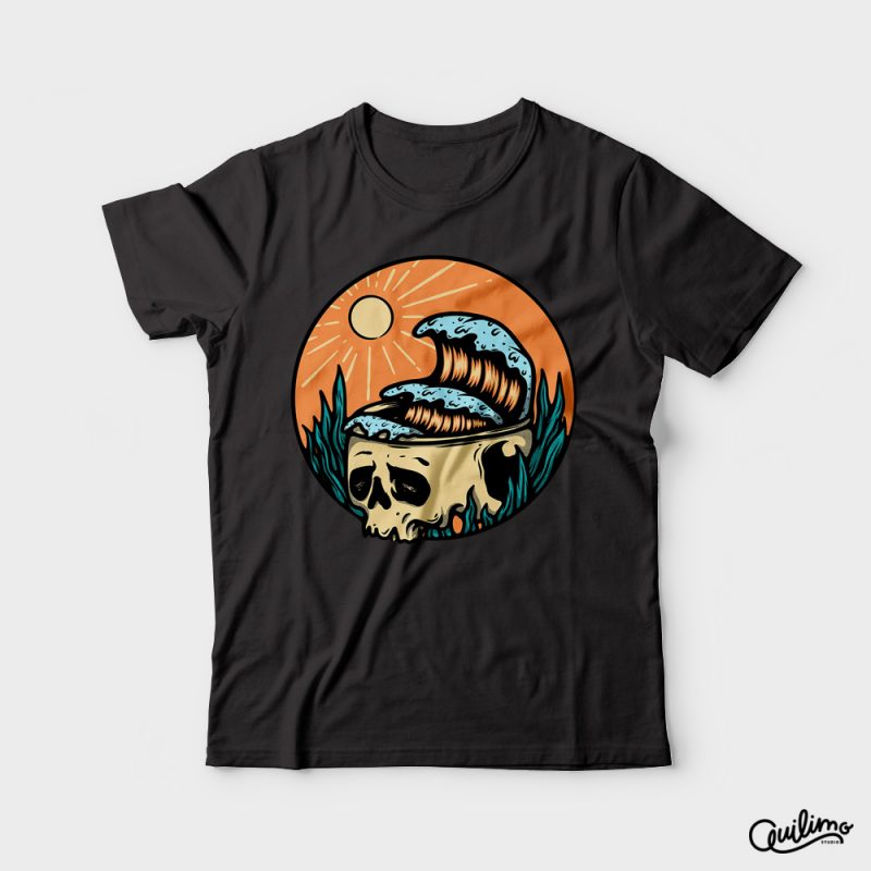 Skull and Wave t shirt design template - Buy t-shirt designs