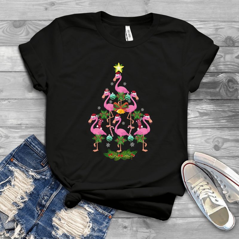 Christmas Tree Flamingo t shirt designs for print on demand