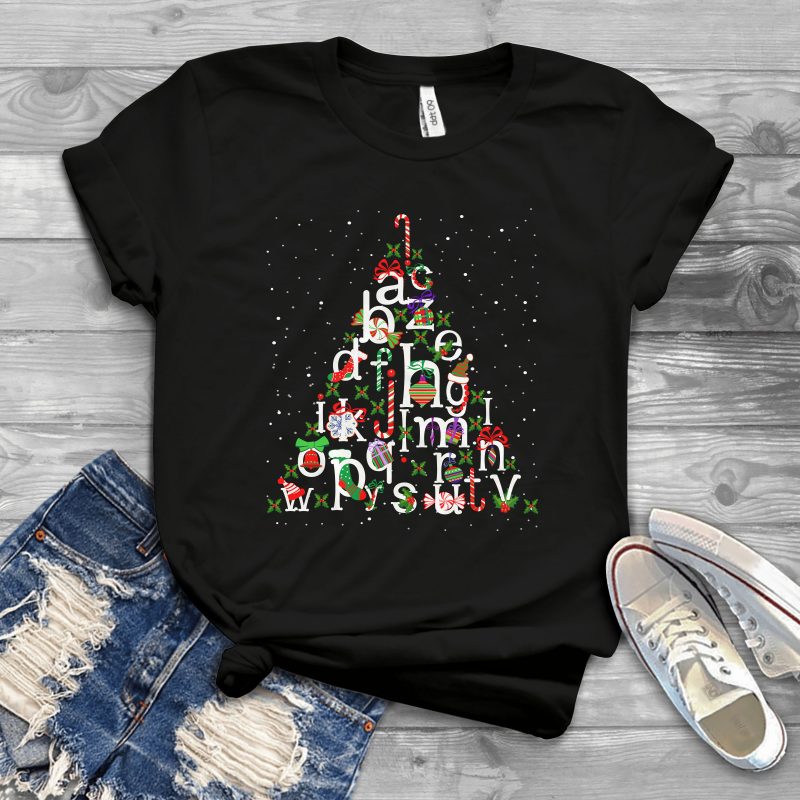 Alphabet Christmas Tree tshirt design for sale