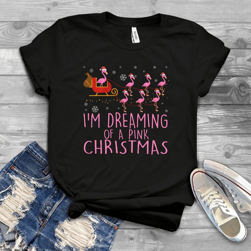 Pink Christmas Flamingo t shirt designs for printify