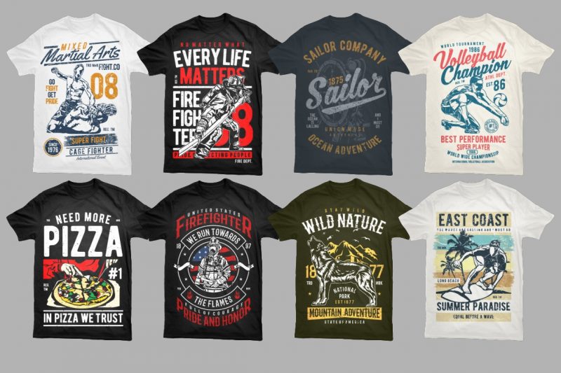500 Vector T-Shirt Designs Bundle, Editable Texts & Print Ready