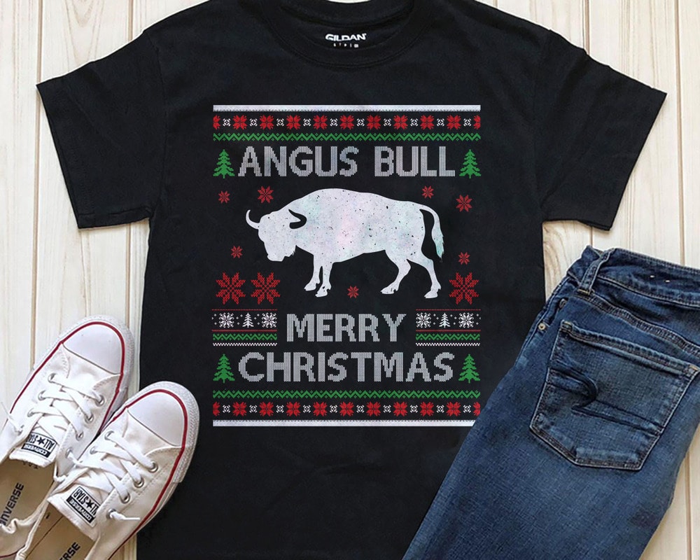Download Angus Bull Merry Christmas T-shirt design template