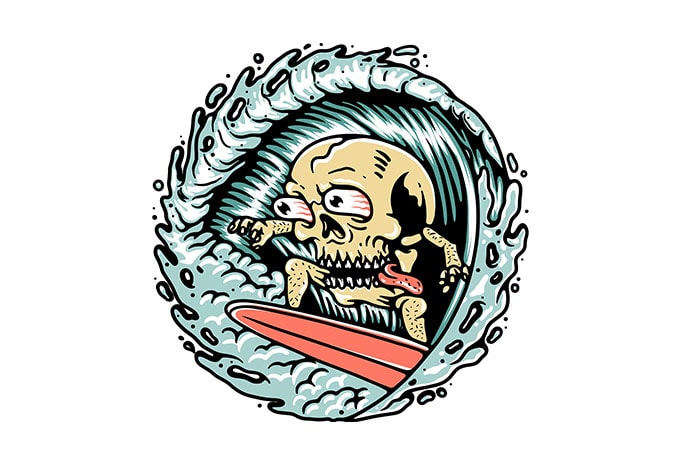 Skull Surfing commercial use t-shirt design - Buy t-shirt designs