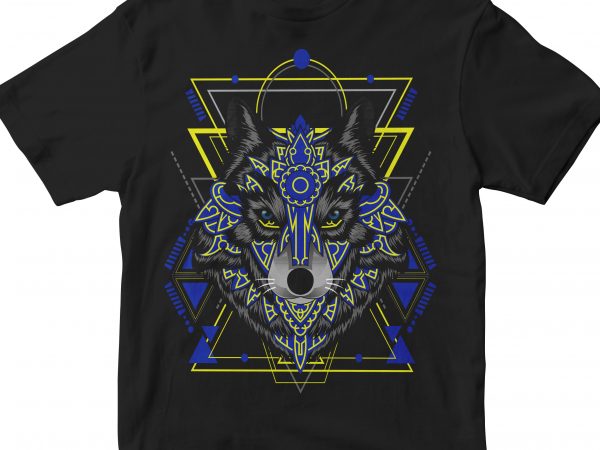 Wolf head geometric design for t shirt