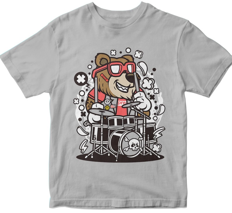 Bear Drummer buy t shirt design for commercial use - Buy t-shirt designs