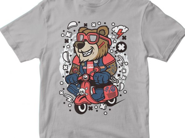 Bear Scooterist tshirt design vector - Buy t-shirt designs