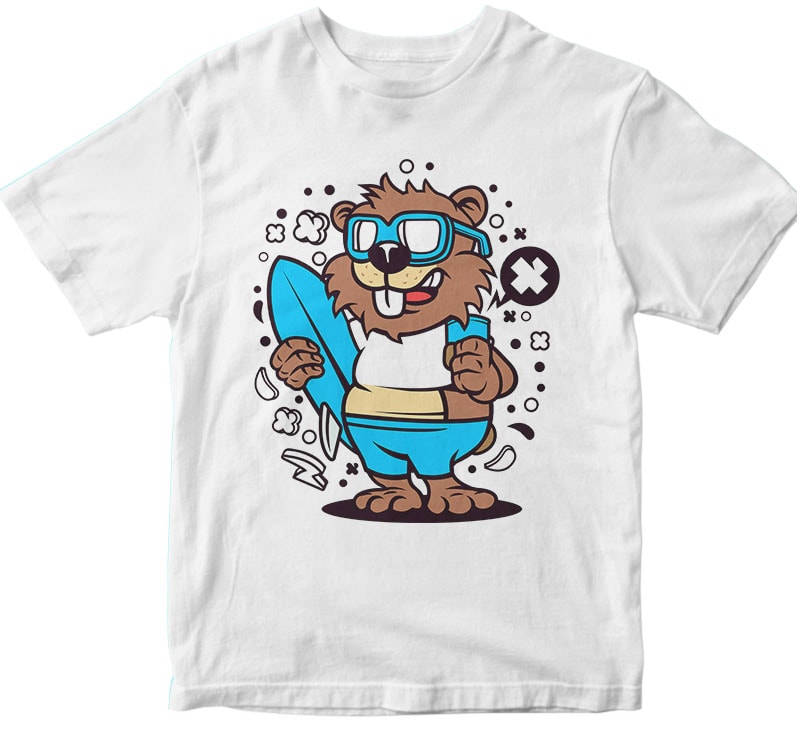 Beaver Surfing tshirt design for sale - Buy t-shirt designs