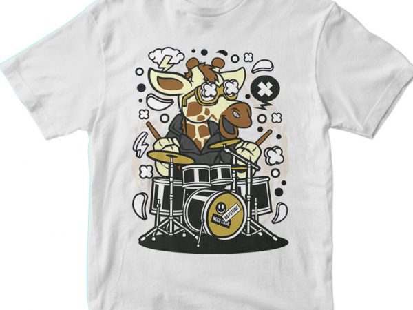 Girrafe drummer vector t-shirt design template