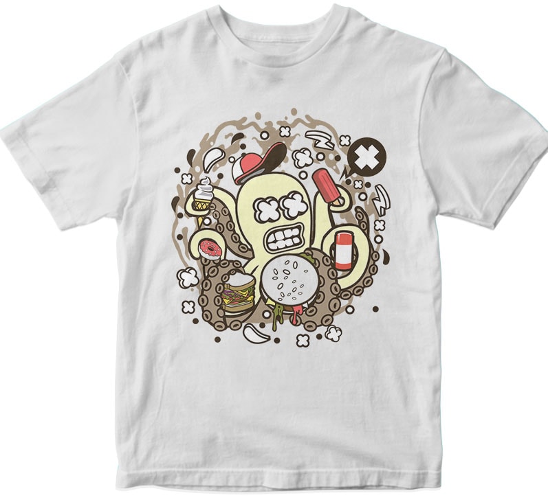 Junk Food Octopus vector t-shirt design for commercial use - Buy t ...