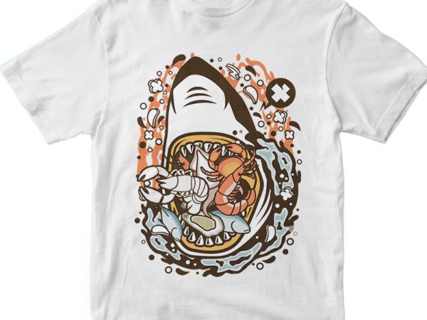 Shark seafood vector t-shirt design for commercial use