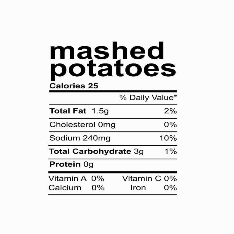 Download Mashed Potatoes Nutrition Facts Thanksgiving Costume Svg Png Dxf Eps File Mashed Potatoes Svg Png Dxf Eps File Commercial Use T Shirt Design Buy T Shirt Designs