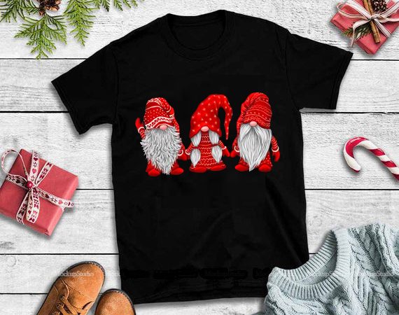 Three gnomes in red costume christmas png,three gnomes red design