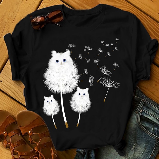 DANDELION CAT t shirt design graphic